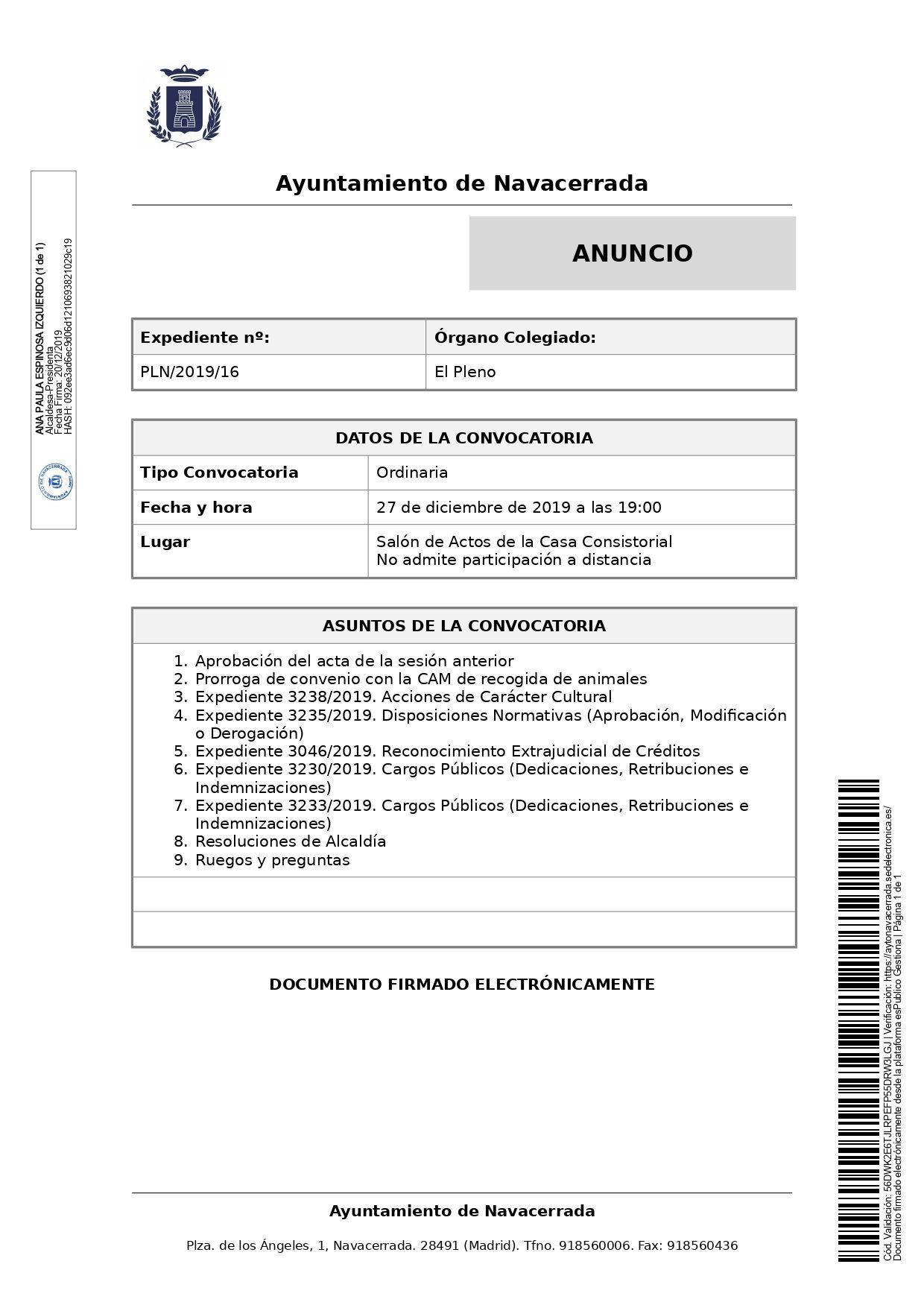 Pleno 27 diciembre 2019