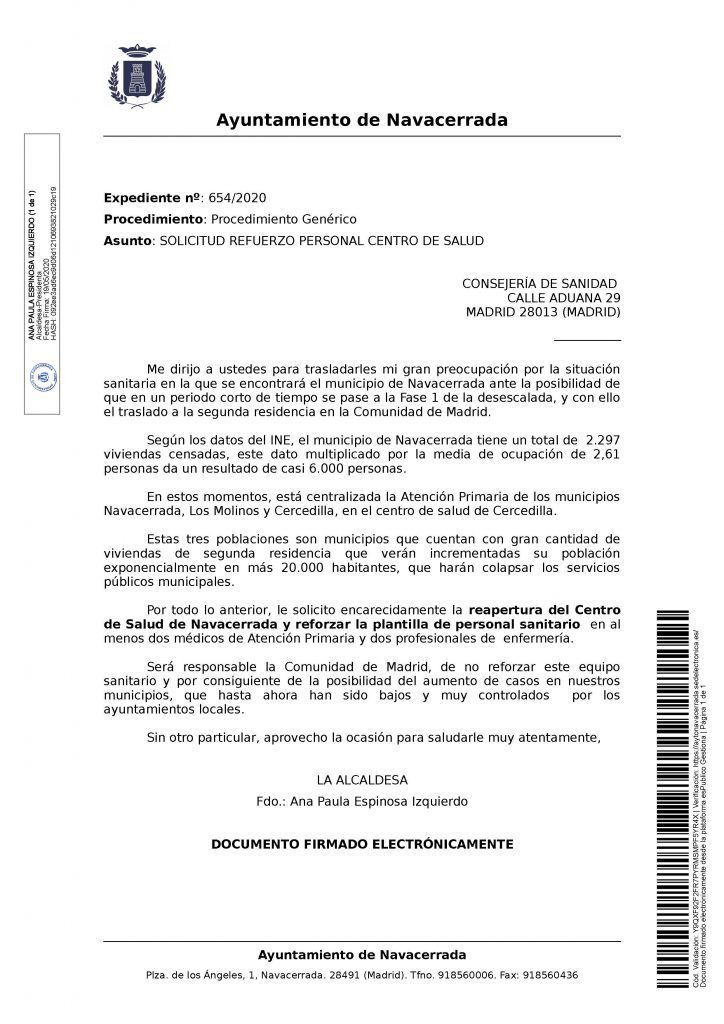 REAPERTURA Y REFUERZO CENTRO DE SALUD SANIDAD 1