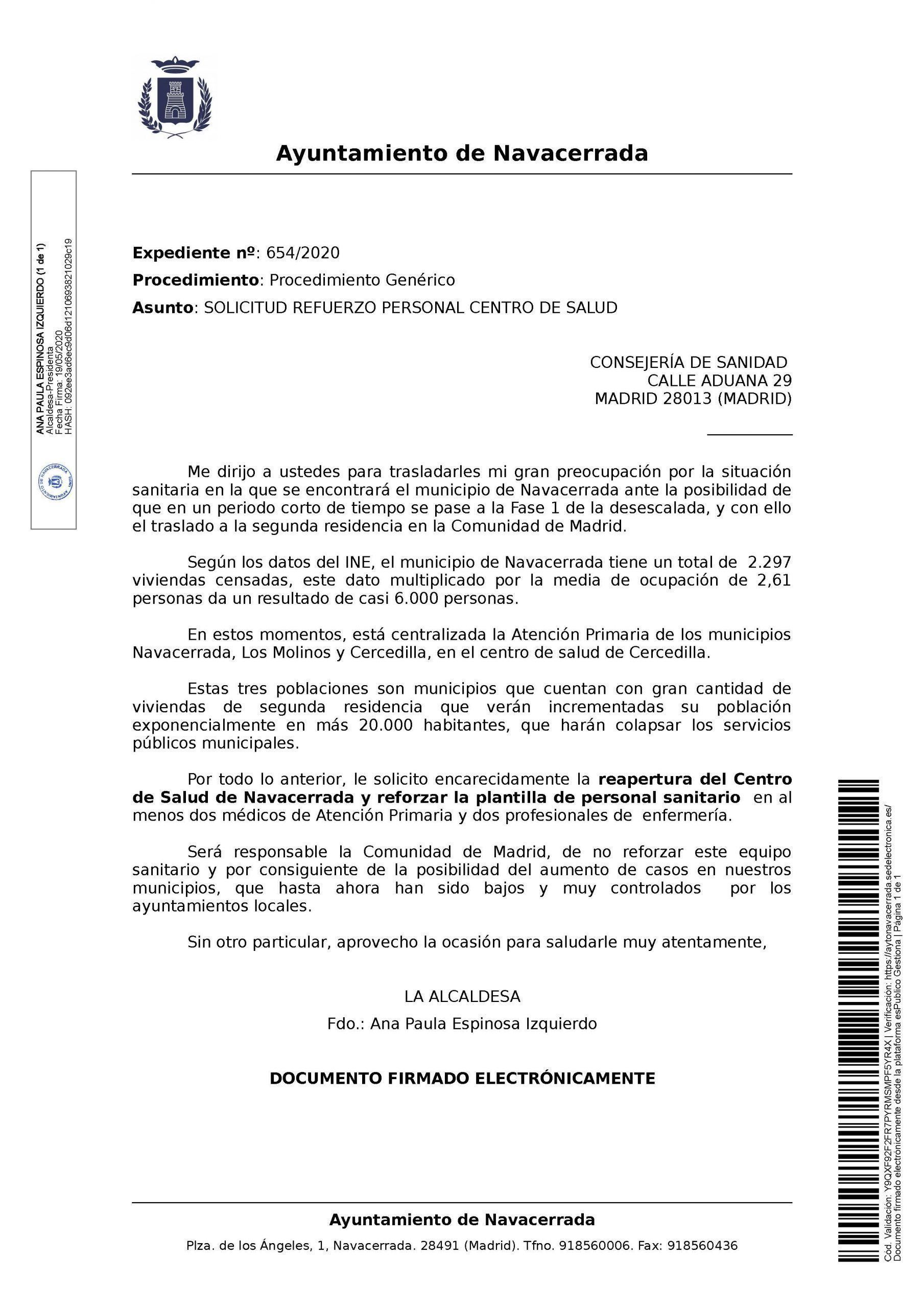 REAPERTURA Y REFUERZO CENTRO DE SALUD SANIDAD 1