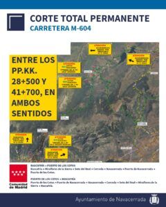 Corte total de la carretera M-604 por trabajos de reparación estructural