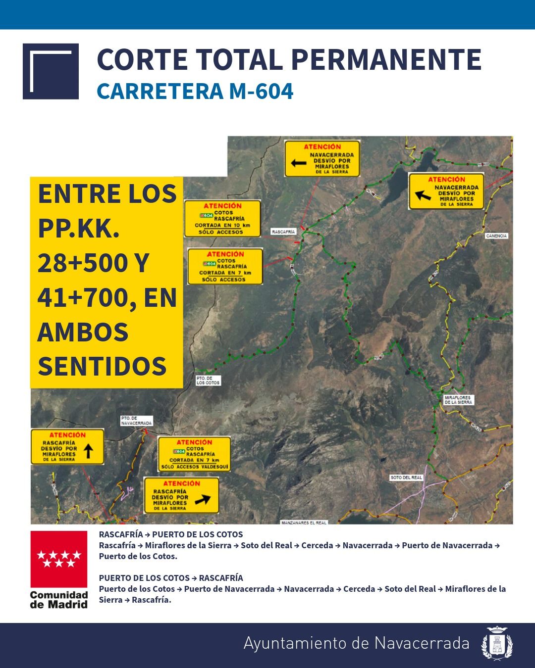 Corte total de la carretera M-604 por trabajos de reparación estructural