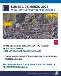 Cortes y desvíos en la M-607: Semana del 2 al 6 de marzo de 2026