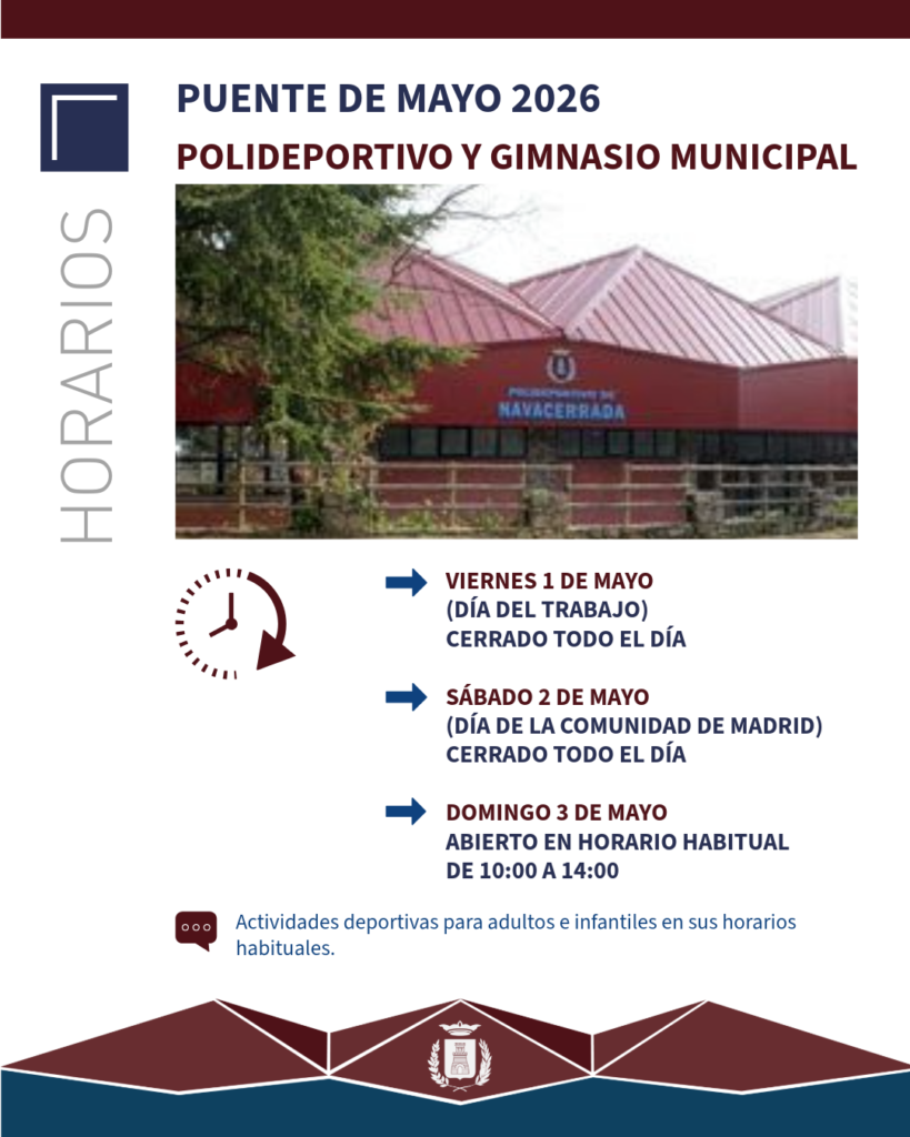 Horarios del Polideportivo y Gimnasio Municipal durante el Puente de Mayo 2026