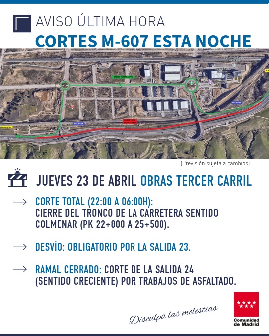 Cortes totales y cierres de ramal en la M-607