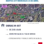Cortes y desvíos nocturnos en la M-607 por las obras del tercer carril